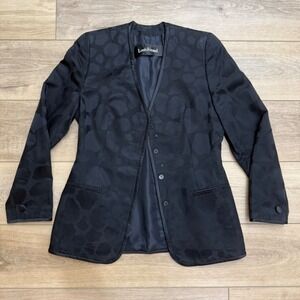 Louis Feraud Vintage Black Jacquard Silk Lined Fitted Blazer Jacket Womens 8